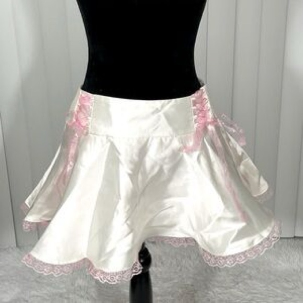 NWT - Sugar Thrillz Cream & Pink Puffy Lace Up Mini Skirt - M - Picture 8 of 8